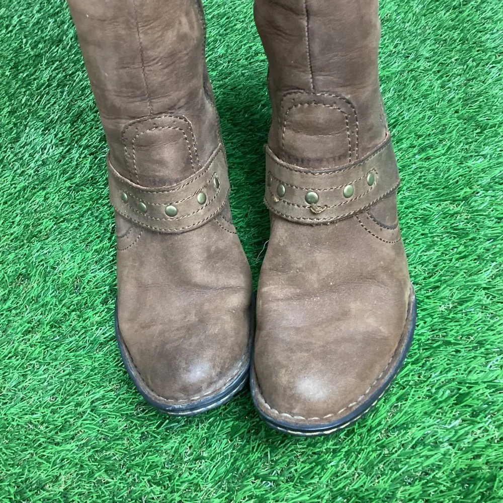 Born Brown Leather Tall Riding Boots Zip Up 6